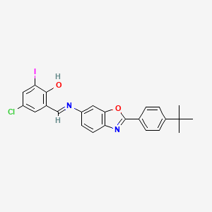 molecular formula C24H20ClIN2O2 B11552905 2-[(E)-{[2-(4-tert-butylphenyl)-1,3-benzoxazol-6-yl]imino}methyl]-4-chloro-6-iodophenol 