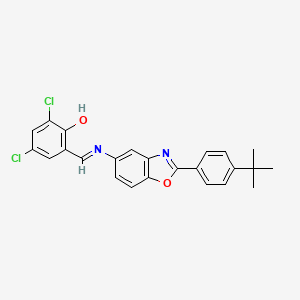 molecular formula C24H20Cl2N2O2 B11552931 2-[(E)-{[2-(4-tert-butylphenyl)-1,3-benzoxazol-5-yl]imino}methyl]-4,6-dichlorophenol 