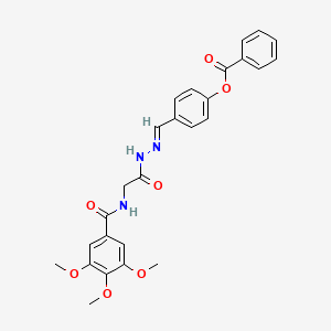 molecular formula C26H25N3O7 B11552935 4-[(E)-({2-[(3,4,5-Trimethoxyphenyl)formamido]acetamido}imino)methyl]phenyl benzoate 