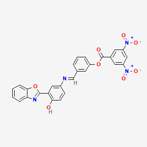 molecular formula C27H16N4O8 B11552961 3-[(E)-{[3-(1,3-benzoxazol-2-yl)-4-hydroxyphenyl]imino}methyl]phenyl 3,5-dinitrobenzoate 