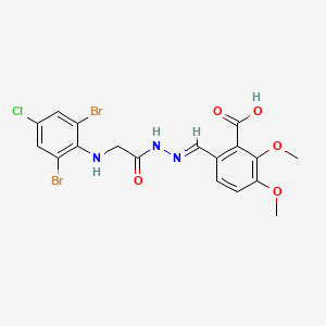 molecular formula C18H16Br2ClN3O5 B11552969 6-[(E)-(2-{[(2,6-dibromo-4-chlorophenyl)amino]acetyl}hydrazinylidene)methyl]-2,3-dimethoxybenzoic acid (non-preferred name) 