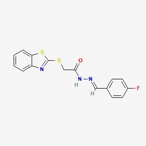 molecular formula C16H12FN3OS2 B11552995 2-(1,3-Benzothiazol-2-ylsulfanyl)-N'-[(E)-(4-fluorophenyl)methylidene]acetohydrazide 