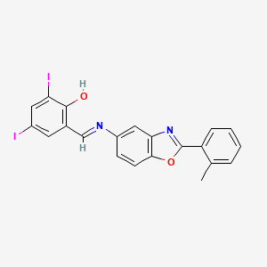 2,4-diiodo-6-[(E)-{[2-(2-methylphenyl)-1,3-benzoxazol-5-yl]imino}methyl]phenol