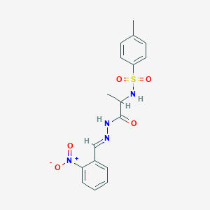 molecular formula C17H18N4O5S B11553011 4-Methyl-N-(1-{N'-[(E)-(2-nitrophenyl)methylidene]hydrazinecarbonyl}ethyl)benzene-1-sulfonamide 