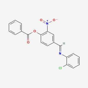 molecular formula C20H13ClN2O4 B11553022 4-{[(2-Chlorophenyl)imino]methyl}-2-nitrophenyl benzoate 