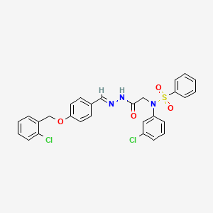 molecular formula C28H23Cl2N3O4S B11553029 N-(3-Chlorophenyl)-N-({N'-[(E)-{4-[(2-chlorophenyl)methoxy]phenyl}methylidene]hydrazinecarbonyl}methyl)benzenesulfonamide 