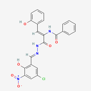 molecular formula C23H17ClN4O6 B11553071 N-[(1Z)-1-{N'-[(E)-(5-Chloro-2-hydroxy-3-nitrophenyl)methylidene]hydrazinecarbonyl}-2-(2-hydroxyphenyl)eth-1-EN-1-YL]benzamide 