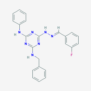 N-benzyl-6-[(2E)-2-(3-fluorobenzylidene)hydrazinyl]-N'-phenyl-1,3,5-triazine-2,4-diamine