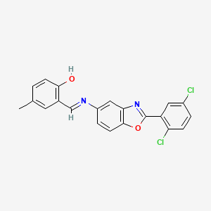 molecular formula C21H14Cl2N2O2 B11553097 2-[(E)-{[2-(2,5-dichlorophenyl)-1,3-benzoxazol-5-yl]imino}methyl]-4-methylphenol 