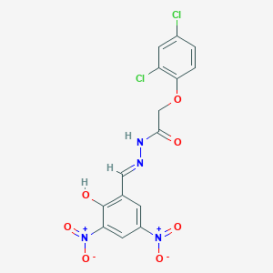 molecular formula C15H10Cl2N4O7 B11553119 2-(2,4-dichlorophenoxy)-N'-[(E)-(2-hydroxy-3,5-dinitrophenyl)methylidene]acetohydrazide 