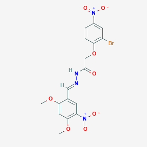 molecular formula C17H15BrN4O8 B11553149 2-(2-bromo-4-nitrophenoxy)-N'-[(E)-(2,4-dimethoxy-5-nitrophenyl)methylidene]acetohydrazide 