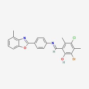 molecular formula C23H18BrClN2O2 B11553237 2-bromo-4-chloro-3,5-dimethyl-6-[(E)-{[4-(4-methyl-1,3-benzoxazol-2-yl)phenyl]imino}methyl]phenol 