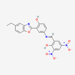 molecular formula C22H16N4O7 B11553245 2-[(Z)-{[3-(5-ethyl-1,3-benzoxazol-2-yl)-4-hydroxyphenyl]imino}methyl]-4,6-dinitrophenol 