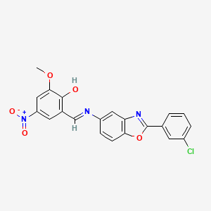 molecular formula C21H14ClN3O5 B11553267 2-[(E)-{[2-(3-chlorophenyl)-1,3-benzoxazol-5-yl]imino}methyl]-6-methoxy-4-nitrophenol 