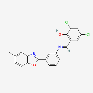 2,4-dichloro-6-[(E)-{[3-(5-methyl-1,3-benzoxazol-2-yl)phenyl]imino}methyl]phenol