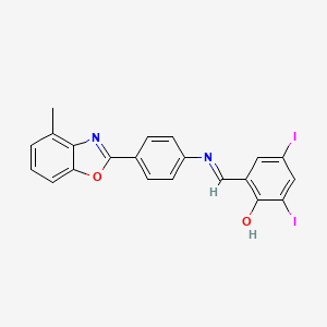 molecular formula C21H14I2N2O2 B11553359 2,4-diiodo-6-[(E)-{[4-(4-methyl-1,3-benzoxazol-2-yl)phenyl]imino}methyl]phenol 