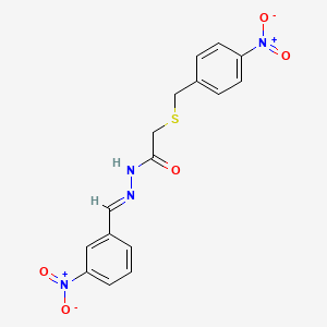 molecular formula C16H14N4O5S B11553411 2-[(4-nitrobenzyl)sulfanyl]-N'-[(E)-(3-nitrophenyl)methylidene]acetohydrazide 