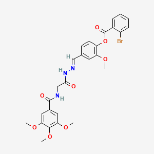 molecular formula C27H26BrN3O8 B11553423 2-Methoxy-4-[(E)-({2-[(3,4,5-trimethoxyphenyl)formamido]acetamido}imino)methyl]phenyl 2-bromobenzoate 