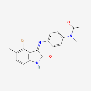 molecular formula C18H16BrN3O2 B11553438 N-(4-{[(3E)-4-bromo-5-methyl-2-oxo-1,2-dihydro-3H-indol-3-ylidene]amino}phenyl)-N-methylacetamide 