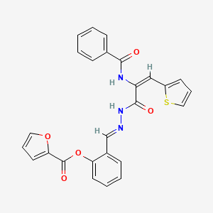 molecular formula C26H19N3O5S B11553461 2-[(E)-{2-[(2E)-2-[(phenylcarbonyl)amino]-3-(thiophen-2-yl)prop-2-enoyl]hydrazinylidene}methyl]phenyl furan-2-carboxylate 