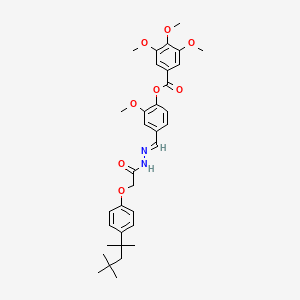 molecular formula C34H42N2O8 B11553467 2-methoxy-4-[(E)-(2-{[4-(2,4,4-trimethylpentan-2-yl)phenoxy]acetyl}hydrazinylidene)methyl]phenyl 3,4,5-trimethoxybenzoate 