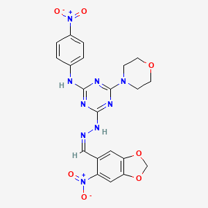 4-(morpholin-4-yl)-6-{(2Z)-2-[(6-nitro-1,3-benzodioxol-5-yl)methylidene]hydrazinyl}-N-(4-nitrophenyl)-1,3,5-triazin-2-amine