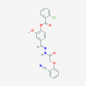 molecular formula C24H18ClN3O5 B11553504 4-[(E)-{2-[(2-cyanophenoxy)acetyl]hydrazinylidene}methyl]-2-methoxyphenyl 2-chlorobenzoate 