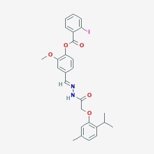 2-methoxy-4-[(E)-(2-{[5-methyl-2-(propan-2-yl)phenoxy]acetyl}hydrazinylidene)methyl]phenyl 2-iodobenzoate