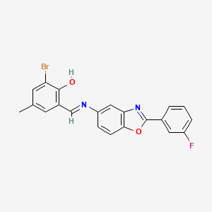 2-bromo-6-[(E)-{[2-(3-fluorophenyl)-1,3-benzoxazol-5-yl]imino}methyl]-4-methylphenol