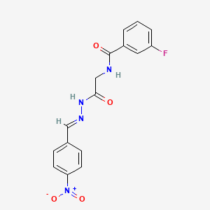 molecular formula C16H13FN4O4 B11553534 3-Fluoro-N-({N'-[(E)-(4-nitrophenyl)methylidene]hydrazinecarbonyl}methyl)benzamide 