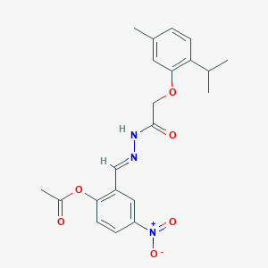 2-[(E)-(2-{[5-methyl-2-(propan-2-yl)phenoxy]acetyl}hydrazinylidene)methyl]-4-nitrophenyl acetate