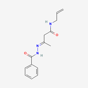 molecular formula C14H17N3O2 B11553604 (3E)-3-[2-(phenylcarbonyl)hydrazinylidene]-N-(prop-2-en-1-yl)butanamide 