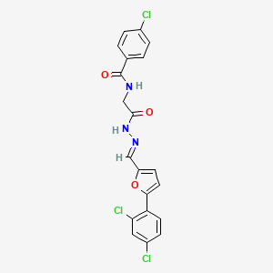 molecular formula C20H14Cl3N3O3 B11553655 4-Chloro-N-({N'-[(E)-[5-(2,4-dichlorophenyl)furan-2-YL]methylidene]hydrazinecarbonyl}methyl)benzamide 