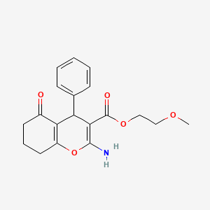 molecular formula C19H21NO5 B11553688 2-methoxyethyl 2-amino-5-oxo-4-phenyl-5,6,7,8-tetrahydro-4H-chromene-3-carboxylate 