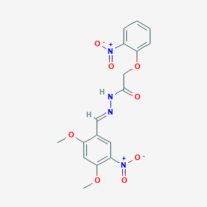 molecular formula C17H16N4O8 B11553728 N'-[(E)-(2,4-dimethoxy-5-nitrophenyl)methylidene]-2-(2-nitrophenoxy)acetohydrazide 