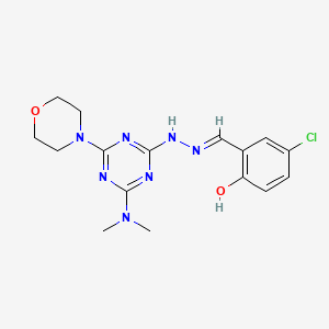 molecular formula C16H20ClN7O2 B11553742 4-chloro-2-[(E)-{2-[4-(dimethylamino)-6-(morpholin-4-yl)-1,3,5-triazin-2-yl]hydrazinylidene}methyl]phenol 