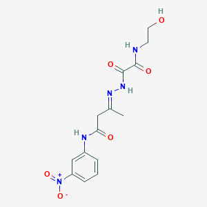 molecular formula C14H17N5O6 B11553760 (3E)-3-(2-{[(2-hydroxyethyl)amino](oxo)acetyl}hydrazinylidene)-N-(3-nitrophenyl)butanamide 