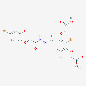 molecular formula C20H17Br3N2O9 B11553812 2-{2,4-Dibromo-6-[(E)-{[2-(4-bromo-2-methoxyphenoxy)acetamido]imino}methyl]-3-(carboxymethoxy)phenoxy}acetic acid 