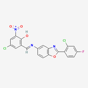 4-chloro-2-[(E)-{[2-(2-chloro-4-fluorophenyl)-1,3-benzoxazol-5-yl]imino}methyl]-6-nitrophenol