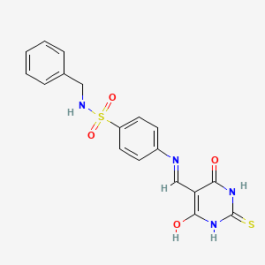 molecular formula C18H16N4O4S2 B11553828 N-benzyl-4-{[(4,6-dioxo-2-thioxotetrahydropyrimidin-5(2H)-ylidene)methyl]amino}benzenesulfonamide 