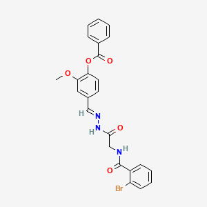 molecular formula C24H20BrN3O5 B11553829 4-[(E)-({2-[(2-Bromophenyl)formamido]acetamido}imino)methyl]-2-methoxyphenyl benzoate 