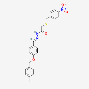 molecular formula C24H23N3O4S B11553874 N'-[(E)-{4-[(4-methylbenzyl)oxy]phenyl}methylidene]-2-[(4-nitrobenzyl)sulfanyl]acetohydrazide 