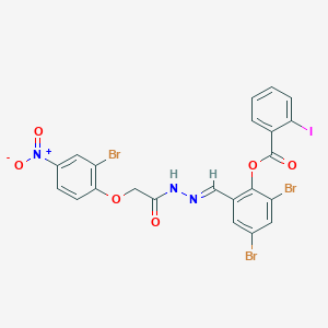 molecular formula C22H13Br3IN3O6 B11553876 2,4-dibromo-6-[(E)-{2-[(2-bromo-4-nitrophenoxy)acetyl]hydrazinylidene}methyl]phenyl 2-iodobenzoate 