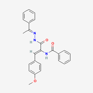 N-{(1Z)-1-(4-methoxyphenyl)-3-oxo-3-[(2E)-2-(1-phenylethylidene)hydrazinyl]prop-1-en-2-yl}benzamide