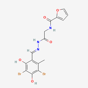 N-({N'-[(E)-(3,5-Dibromo-2,4-dihydroxy-6-methylphenyl)methylidene]hydrazinecarbonyl}methyl)furan-2-carboxamide