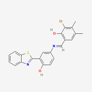 molecular formula C22H17BrN2O2S B11554088 6-[(E)-{[3-(1,3-benzothiazol-2-yl)-4-hydroxyphenyl]imino}methyl]-2-bromo-3,4-dimethylphenol 