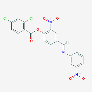 molecular formula C20H11Cl2N3O6 B11554111 2-Nitro-4-[(E)-[(3-nitrophenyl)imino]methyl]phenyl 2,4-dichlorobenzoate 