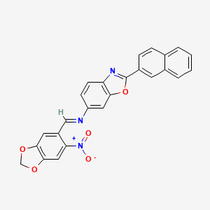 molecular formula C25H15N3O5 B11554191 2-(naphthalen-2-yl)-N-[(E)-(6-nitro-1,3-benzodioxol-5-yl)methylidene]-1,3-benzoxazol-6-amine 