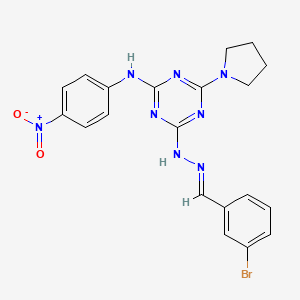 molecular formula C20H19BrN8O2 B11554212 4-[(2E)-2-(3-bromobenzylidene)hydrazinyl]-N-(4-nitrophenyl)-6-(pyrrolidin-1-yl)-1,3,5-triazin-2-amine 