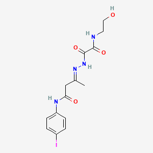 molecular formula C14H17IN4O4 B11554236 (3E)-3-(2-{[(2-hydroxyethyl)amino](oxo)acetyl}hydrazinylidene)-N-(4-iodophenyl)butanamide 